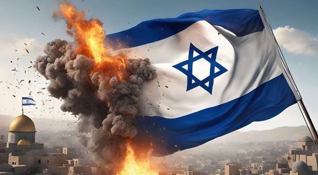 Israel's flag amid rocket fire in Jerusalem